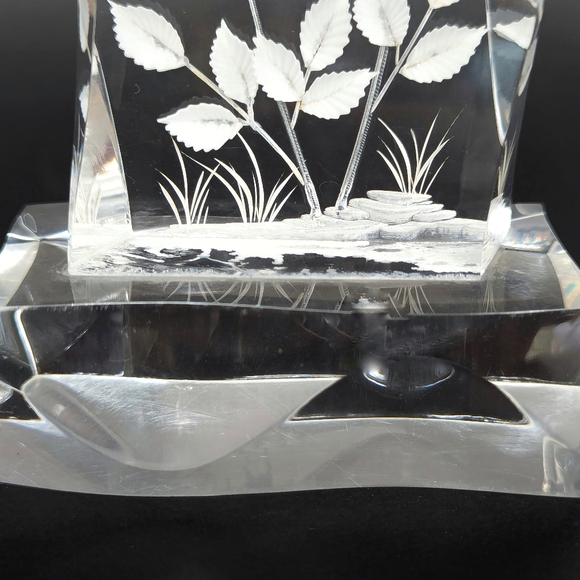 Vintage Reverse Carved Rose & Butterfly Design Lucite / Acrylic Paperweight - Picture 6 of 11